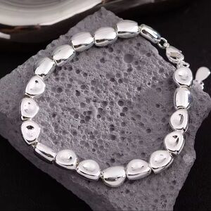 Sterling Silver Beaded Bracelet for Women 7”+1”